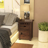 Amer Solid Sheesham Wood Bedside Table (Walnut Finish)